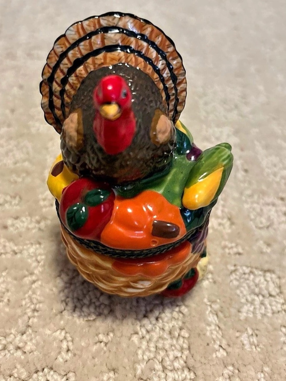 Hand Painted Turkey Porcelain Hinged Trinket Box French Limoges Style EUC!